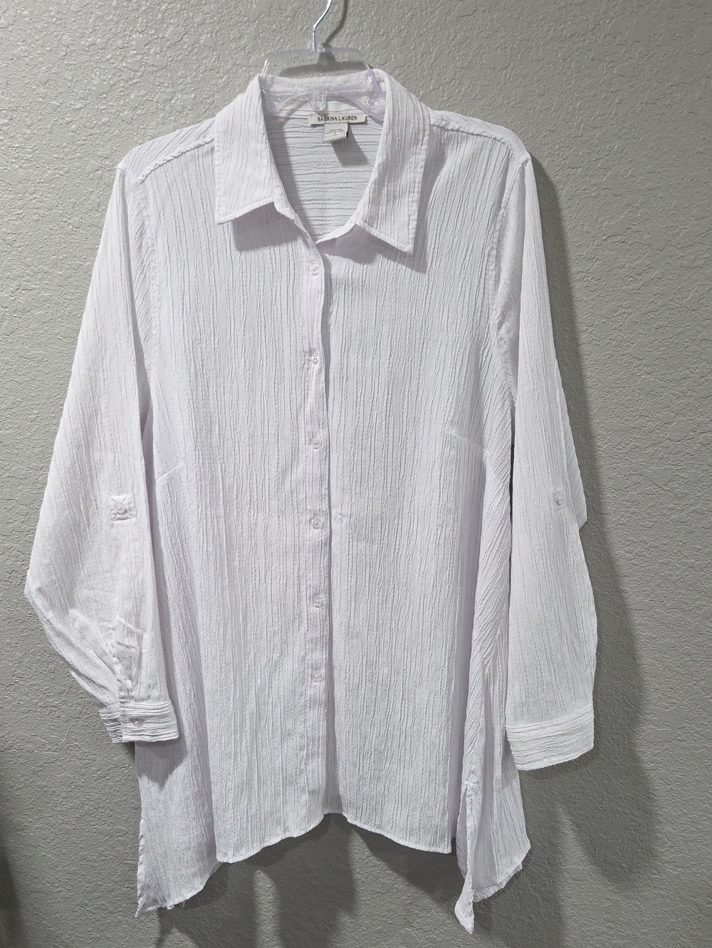 Sabrina Lauren White Button-Down Crinkle Shirt